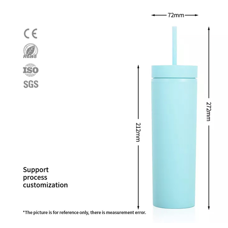 16 uncijų daugkartinio naudojimo plastikiniai puodeliai apvalūs plastikiniai vandens buteliai su (2)