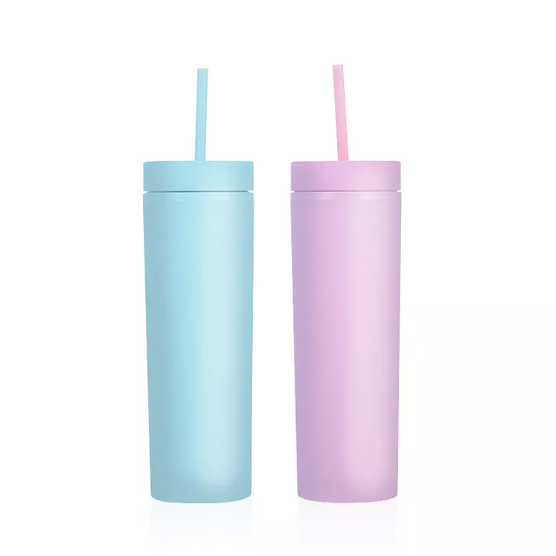 16 uncijų daugkartinio naudojimo plastikiniai puodeliai apvalūs plastikiniai vandens buteliai su (4)