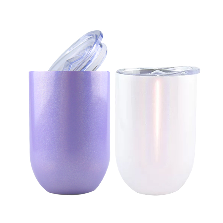 12oz Stainless Steel Double Wall White Glitter Blanks Sublimation Stemless (3)