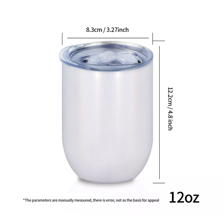12oz Stainless Steel Double Wall White Glitter Blanks Sublimation Stemless (6)